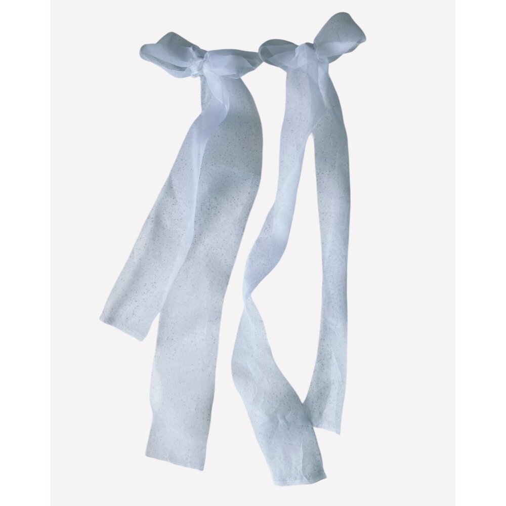 100% Organza Silk Bows With Long Tails Set of 15 White 4 Balloons Showers etc - Picture 8 of 15